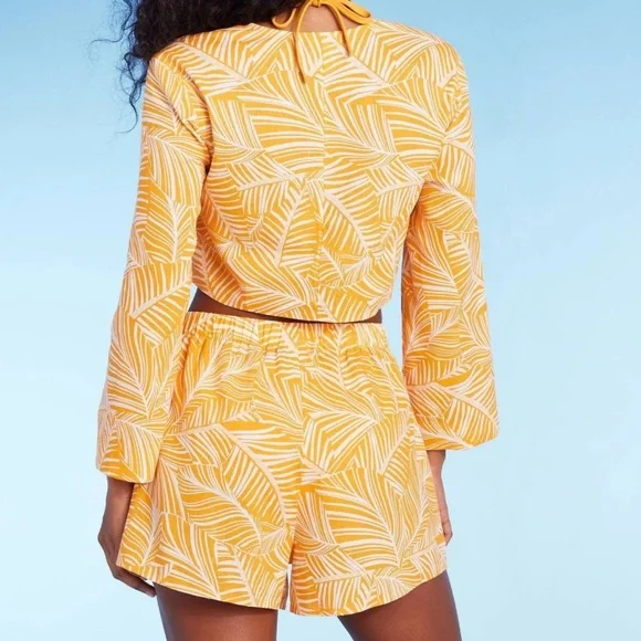 🦋NWT Women's Shade & Shore Tie-Front Long Sleeve Cover Up Top and Shorts! - Picture 2 of 15